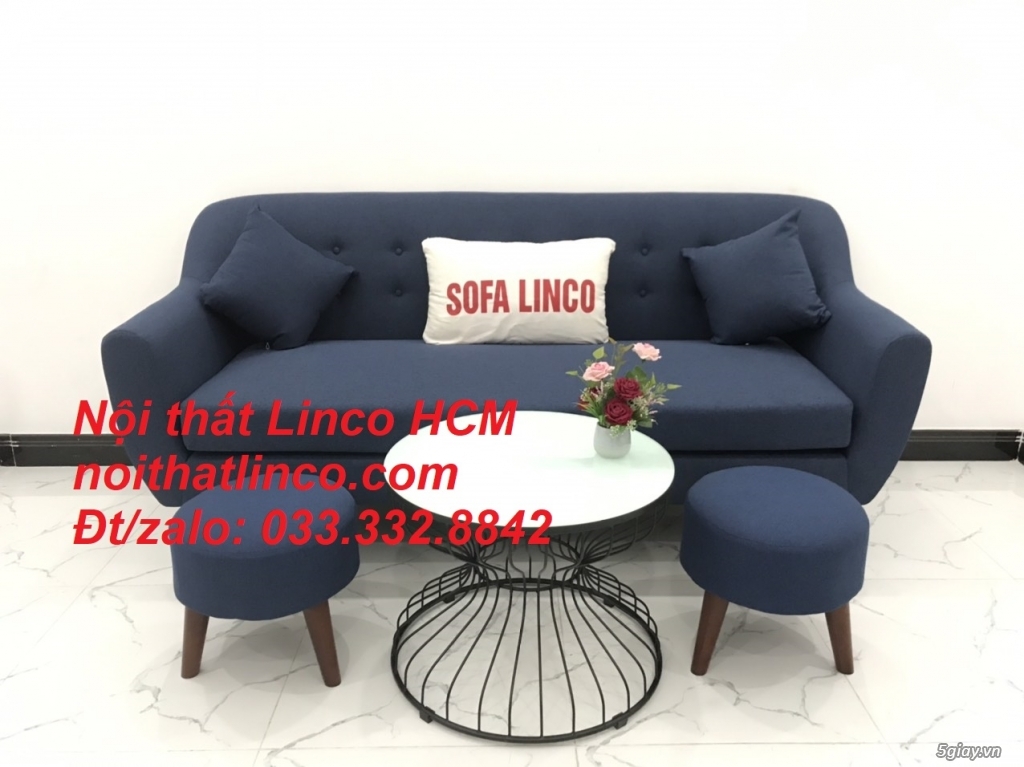 Bộ bàn ghế sopha salon Sofa băng xanh dương đậm đen Nội thất Linco HCM - 4