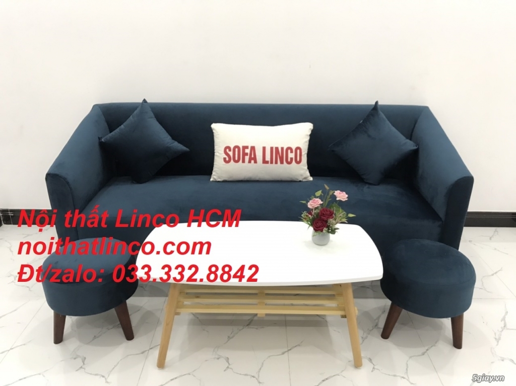 Bộ bàn ghế Sofa băng văng dài xanh dương đậm giá rẻ vải nhung Tphcm SG - 2