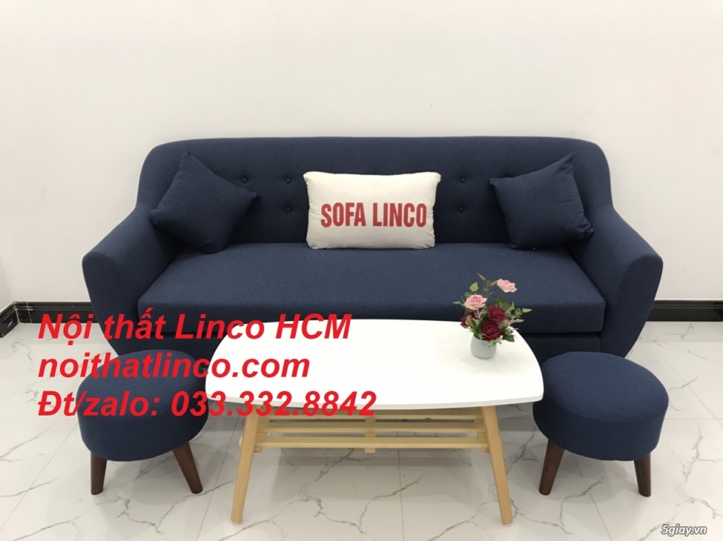 Bộ bàn ghế sopha salon Sofa băng xanh dương đậm đen Nội thất Linco HCM - 1