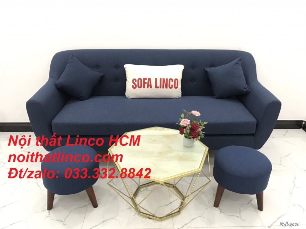 Bộ bàn ghế sopha salon Sofa băng xanh dương đậm đen Nội thất Linco HCM - 3