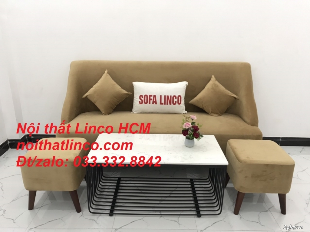 Bộ bàn ghế Sofa salong băng văng dài màu nâu sữa giá rẻ Nội thất Linco - 2