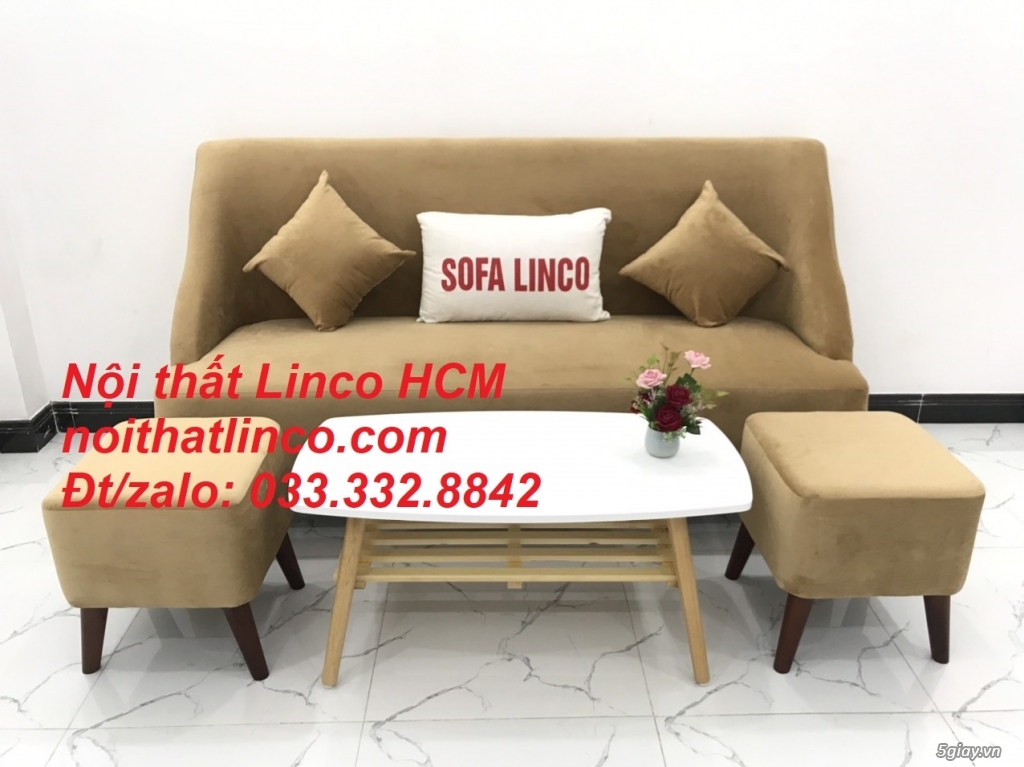 Bộ bàn ghế Sofa salong băng văng dài màu nâu sữa giá rẻ Nội thất Linco - 4