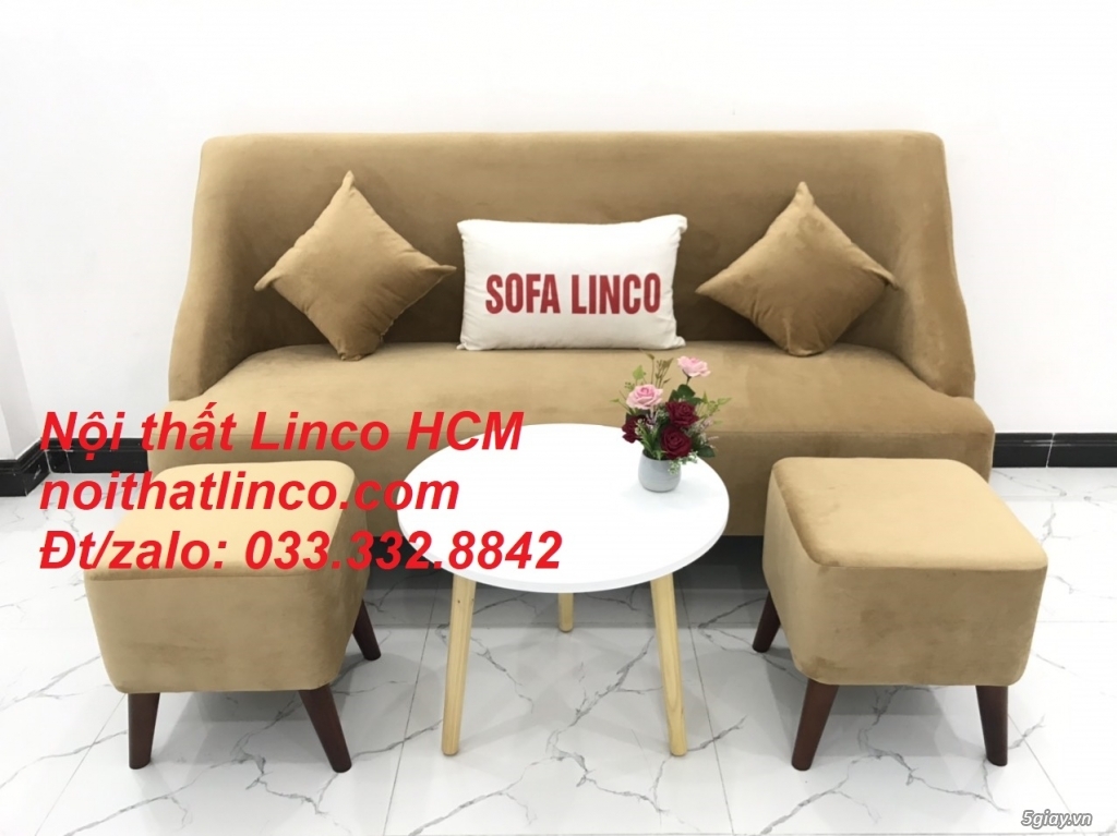 Bộ bàn ghế Sofa salong băng văng dài màu nâu sữa giá rẻ Nội thất Linco - 5
