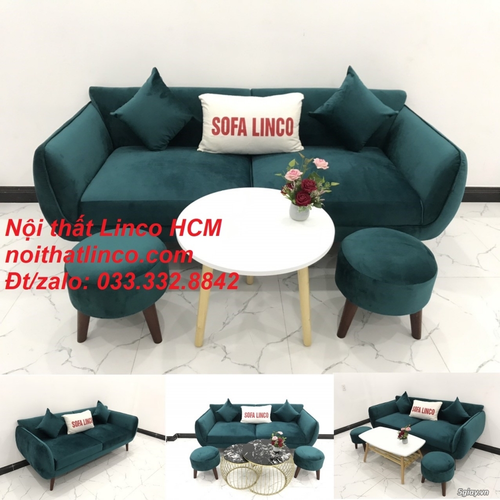 Bộ bàn ghế Sofa băng xanh cổ vịt lá cây vải nhung giá rẻ đẹp HCM Tphcm