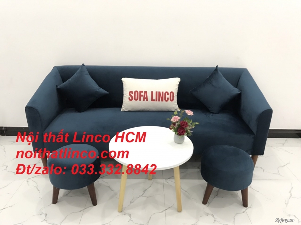 Bộ bàn ghế Sofa băng văng dài xanh dương đậm giá rẻ vải nhung Tphcm SG - 1