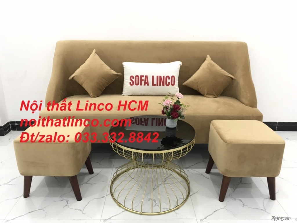 Bộ bàn ghế Sofa salong băng văng dài màu nâu sữa giá rẻ Nội thất Linco - 3