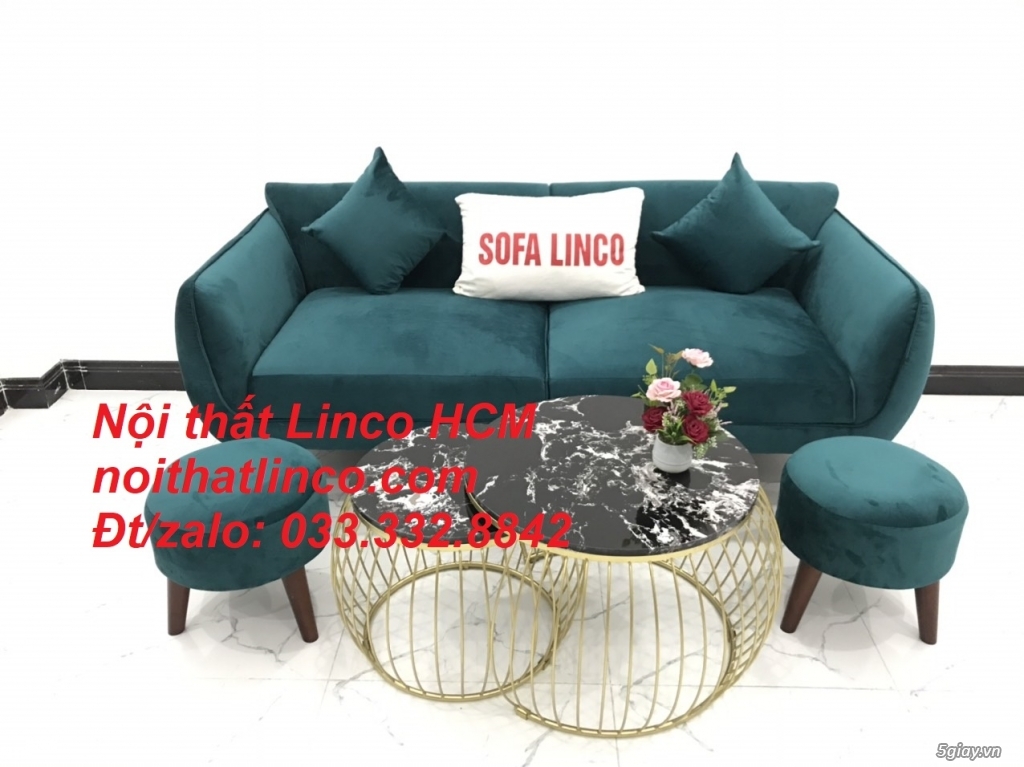 Bộ bàn ghế Sofa băng xanh cổ vịt lá cây vải nhung giá rẻ đẹp HCM Tphcm - 3
