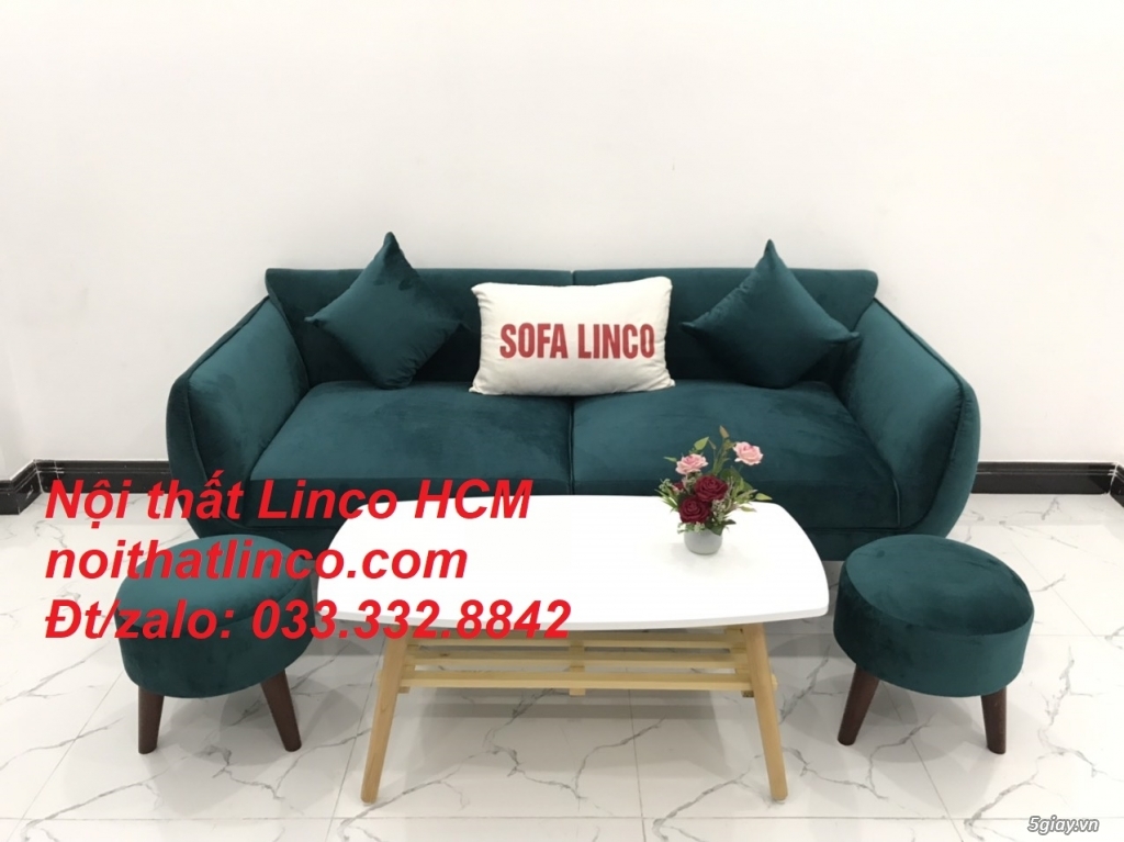 Bộ bàn ghế Sofa băng xanh cổ vịt lá cây vải nhung giá rẻ đẹp HCM Tphcm - 5