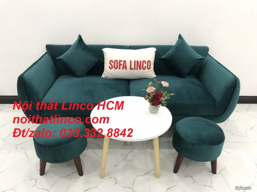 Bộ bàn ghế Sofa băng xanh cổ vịt lá cây vải nhung giá rẻ đẹp HCM Tphcm - 4