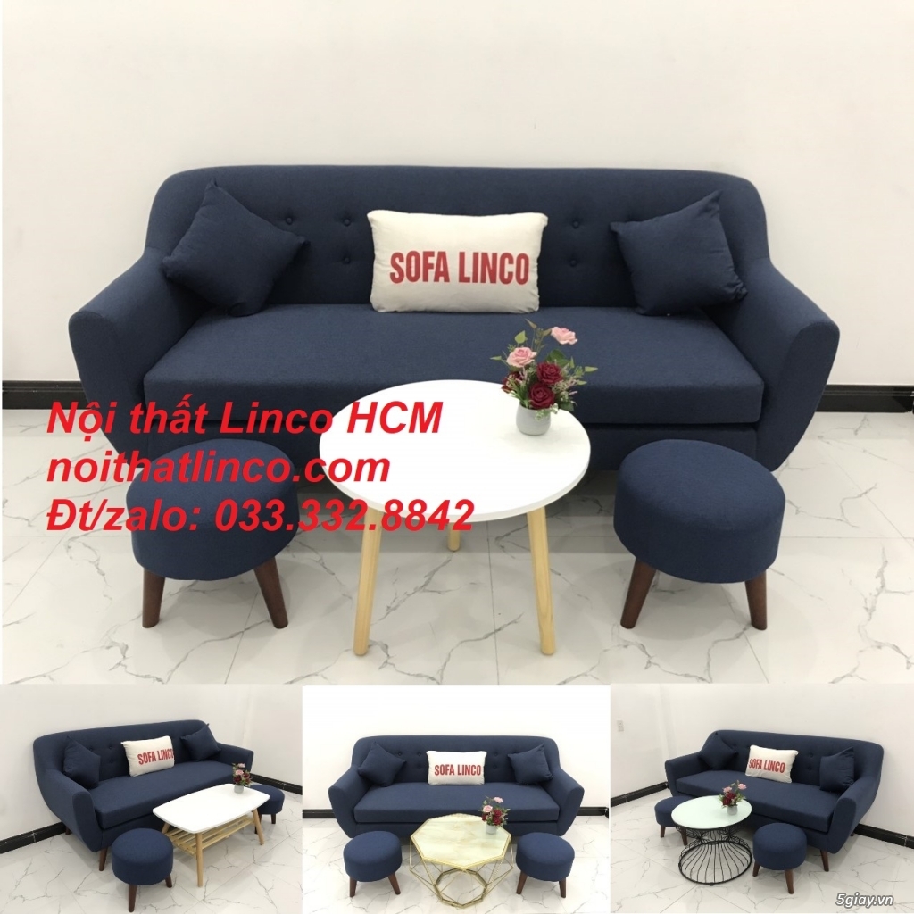 Bộ bàn ghế sopha salon Sofa băng xanh dương đậm đen Nội thất Linco HCM