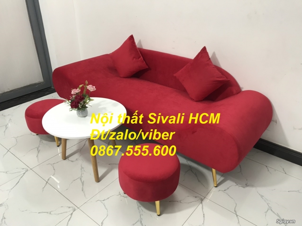 Bộ bàn ghế Sofa thuyền băng dài màu đỏ đô vải nhung rẻ Nội thất Sivali - 4