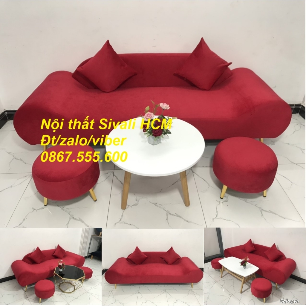 Bộ bàn ghế Sofa thuyền băng dài màu đỏ đô vải nhung rẻ Nội thất Sivali