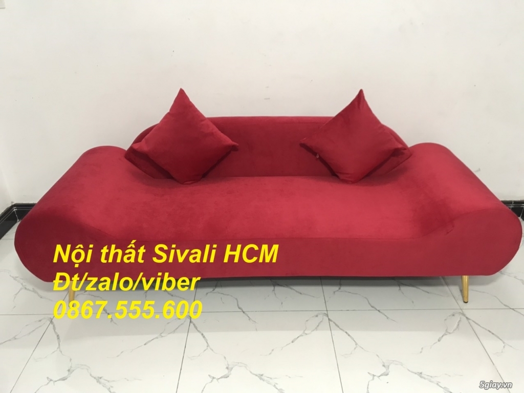 Bộ bàn ghế Sofa thuyền băng dài màu đỏ đô vải nhung rẻ Nội thất Sivali - 1
