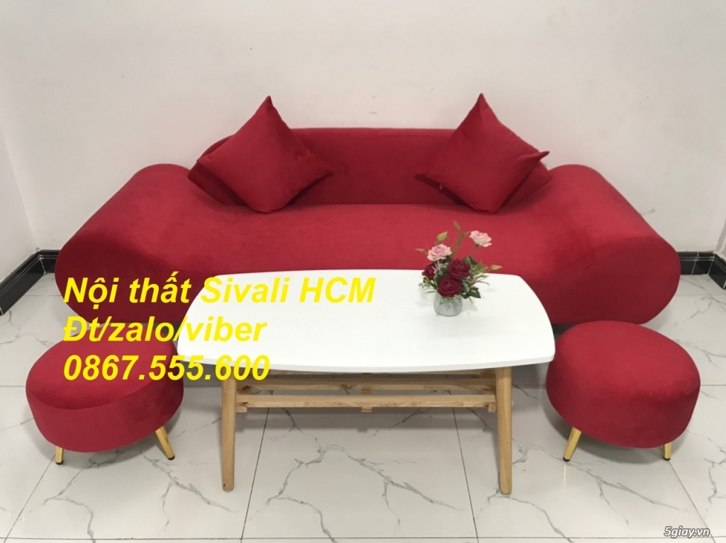 Bộ bàn ghế Sofa thuyền băng dài màu đỏ đô vải nhung rẻ Nội thất Sivali - 2