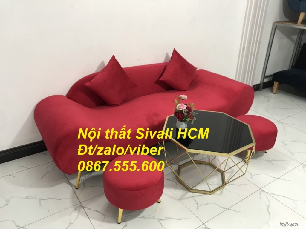 Bộ bàn ghế Sofa thuyền băng dài màu đỏ đô vải nhung rẻ Nội thất Sivali - 3