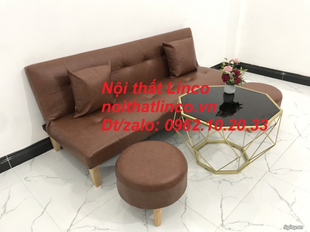 Bộ ghế sofa giường mini simili nâu cafe giá rẻ Nội thất Linco Tphcm - 9