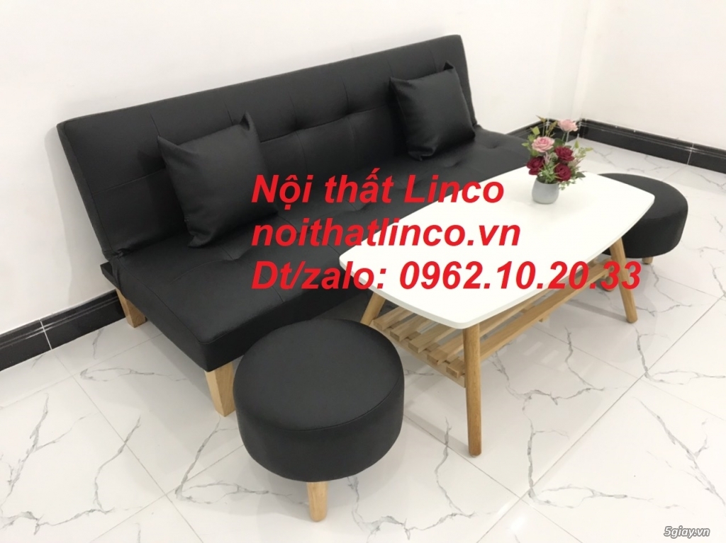 Bộ bàn ghế sofa bed mini 1m7 simili đen giá rẻ Nội thất Linco HCM SG - 9