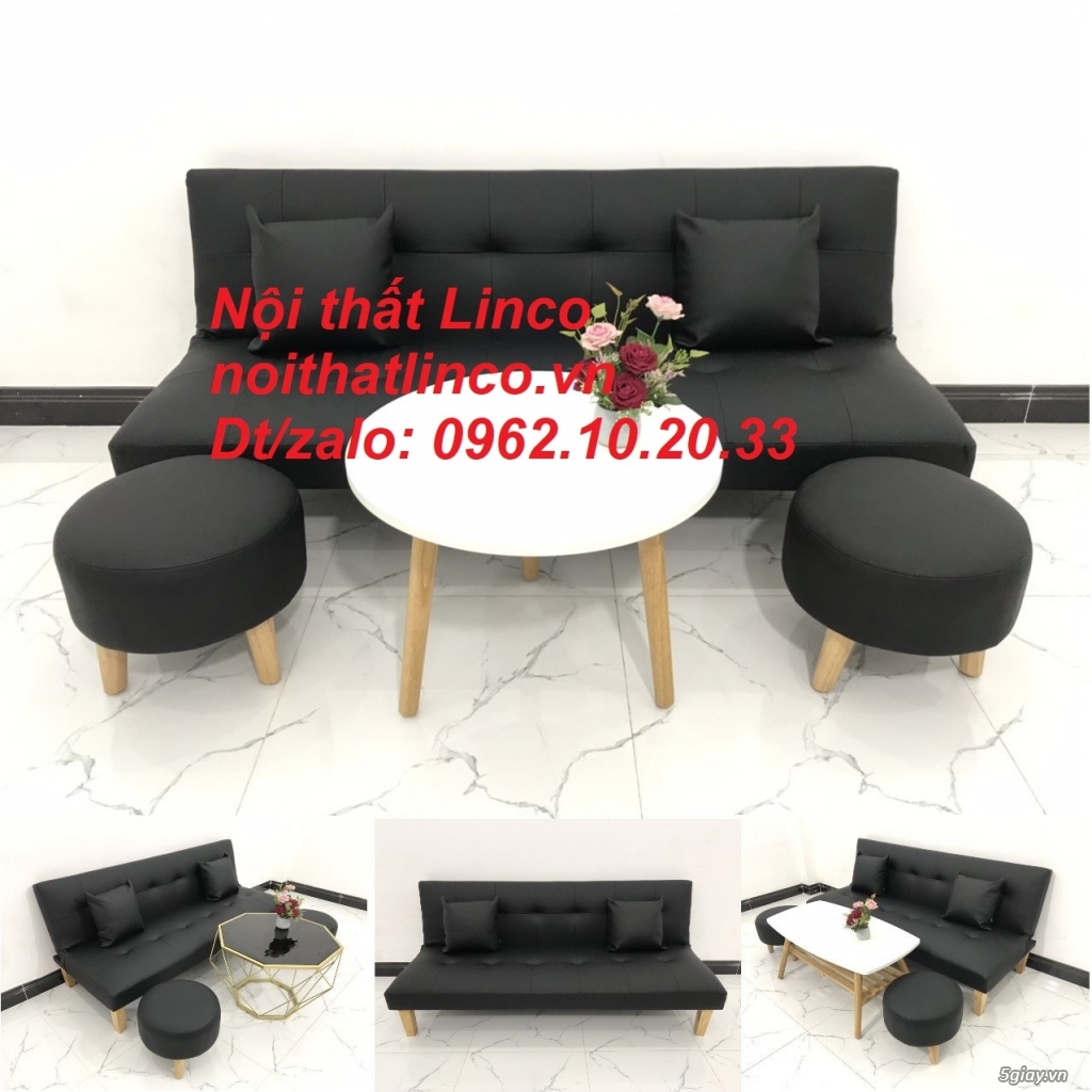 Bộ bàn ghế sofa bed mini 1m7 simili đen giá rẻ Nội thất Linco HCM SG