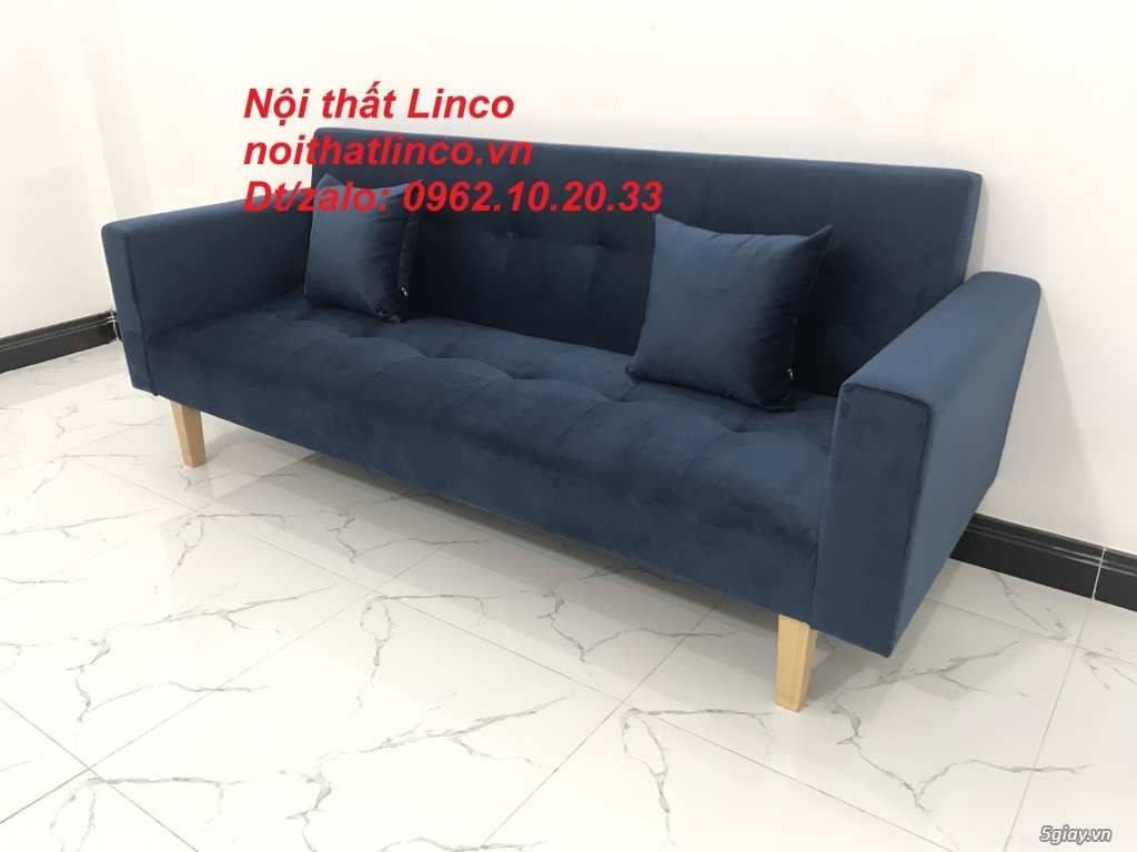 Bộ ghế sofa băng giường nằm 2m xanh dương vải nhung Nội thất Linco SG - 10