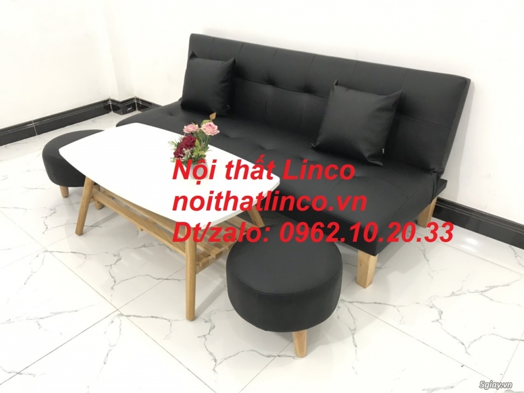 Bộ bàn ghế sofa bed mini 1m7 simili đen giá rẻ Nội thất Linco HCM SG - 8