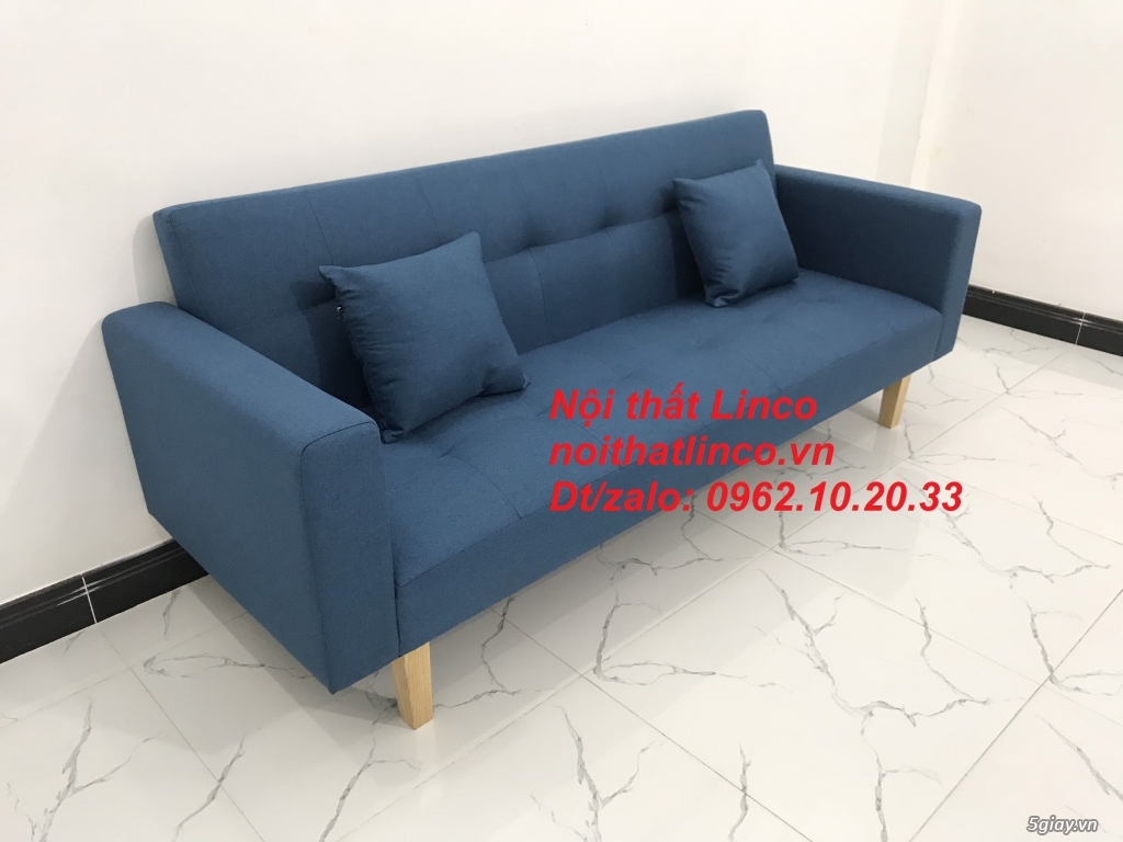 Bộ ghế sofa giường bed (băng) màu xanh dương da trời rẻ đẹp Linco SG - 12