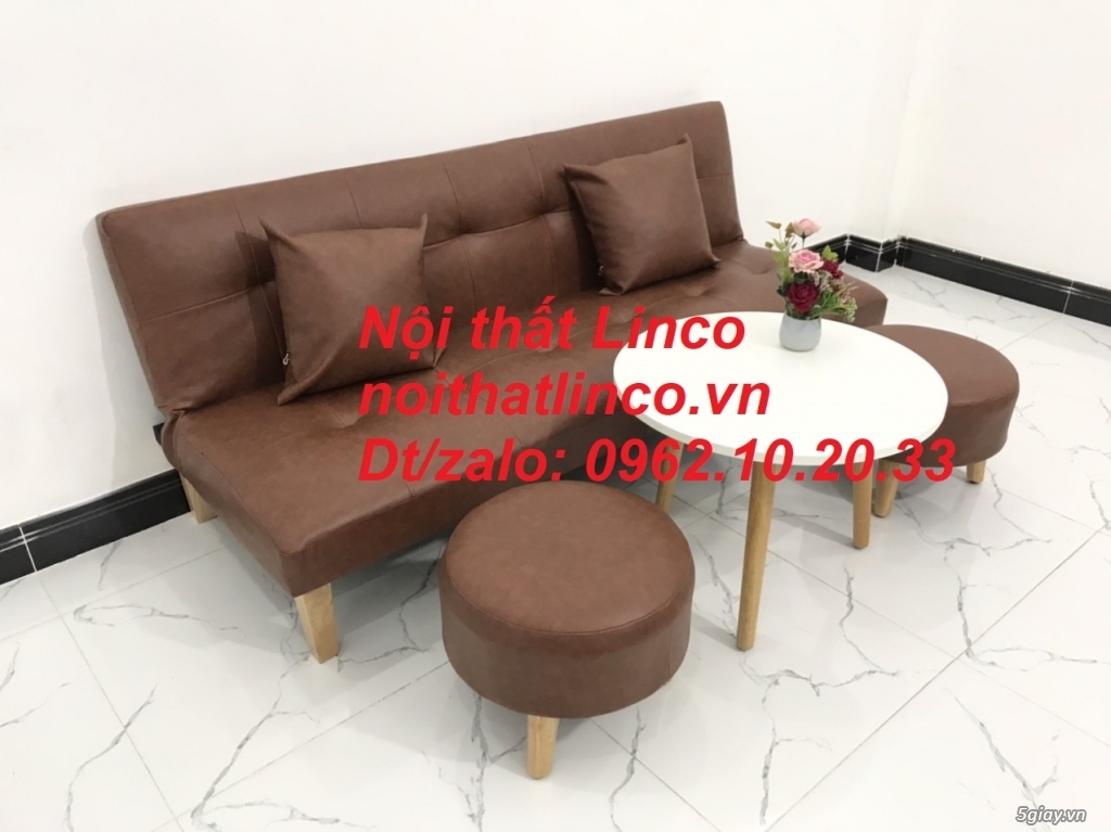 Bộ ghế sofa giường mini simili nâu cafe giá rẻ Nội thất Linco Tphcm - 3