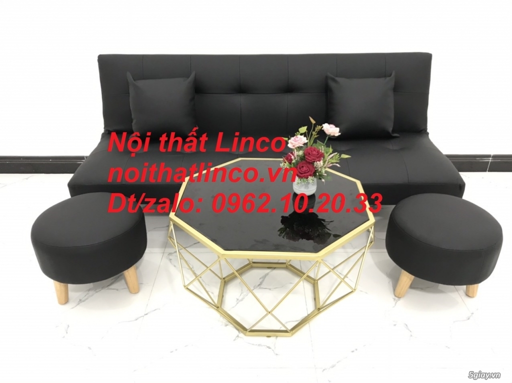 Bộ bàn ghế sofa bed mini 1m7 simili đen giá rẻ Nội thất Linco HCM SG - 4