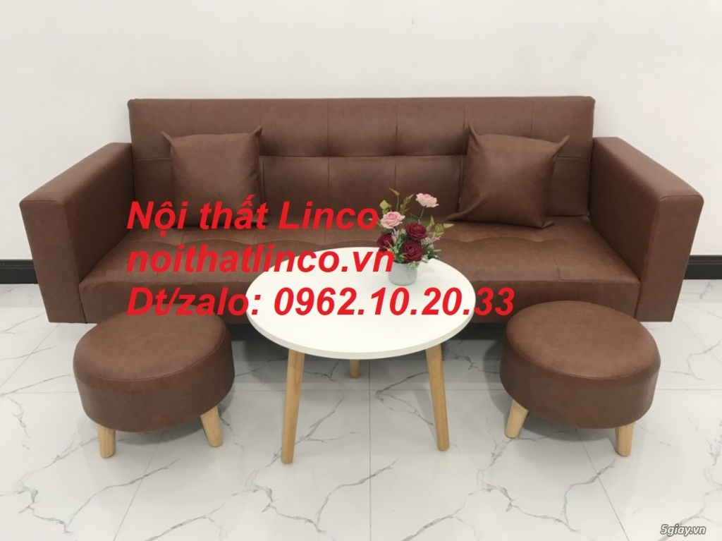 Bộ bàn ghế sofa giường nằm băng đa năng simili nâu Nội thất Linco SG - 2