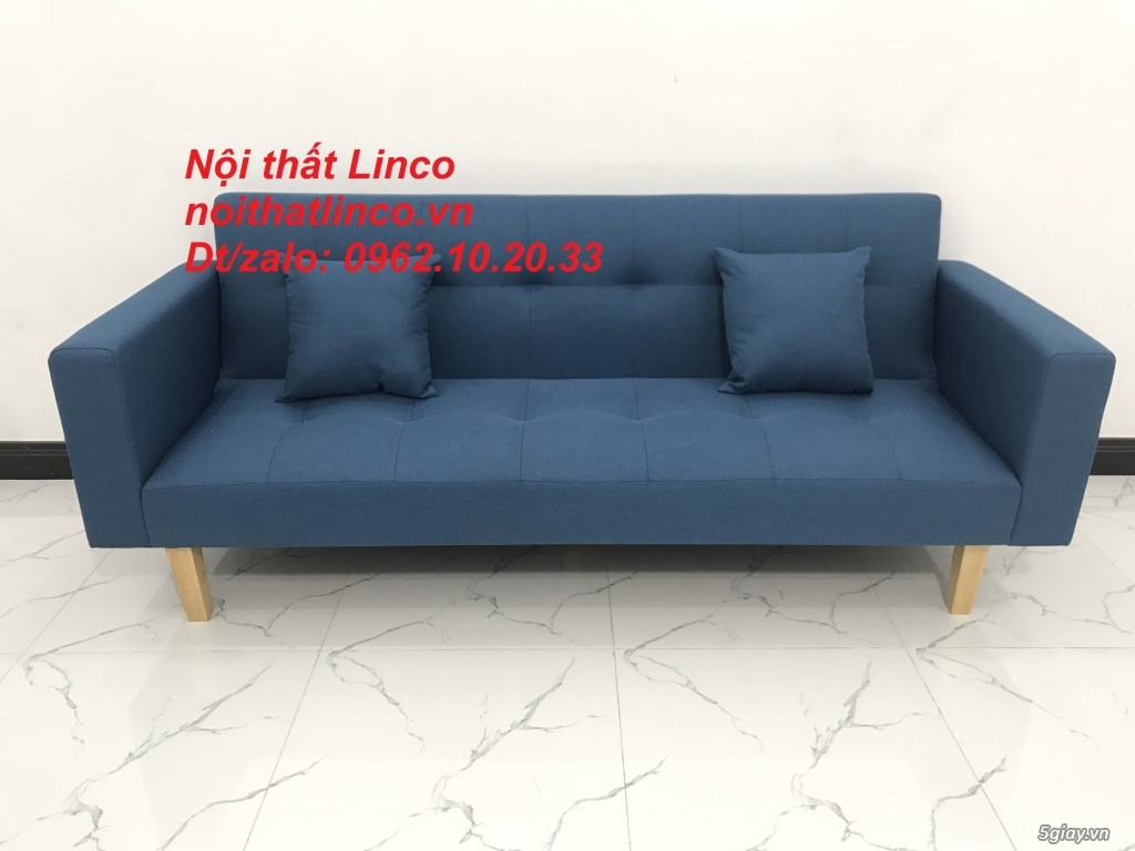 Bộ ghế sofa giường bed (băng) màu xanh dương da trời rẻ đẹp Linco SG - 10
