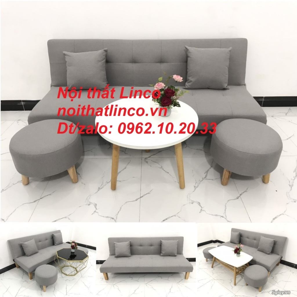 Bộ bàn ghế sofa bed xám trắng ghi tro mini giá rẻ Nội thất Linco HCM