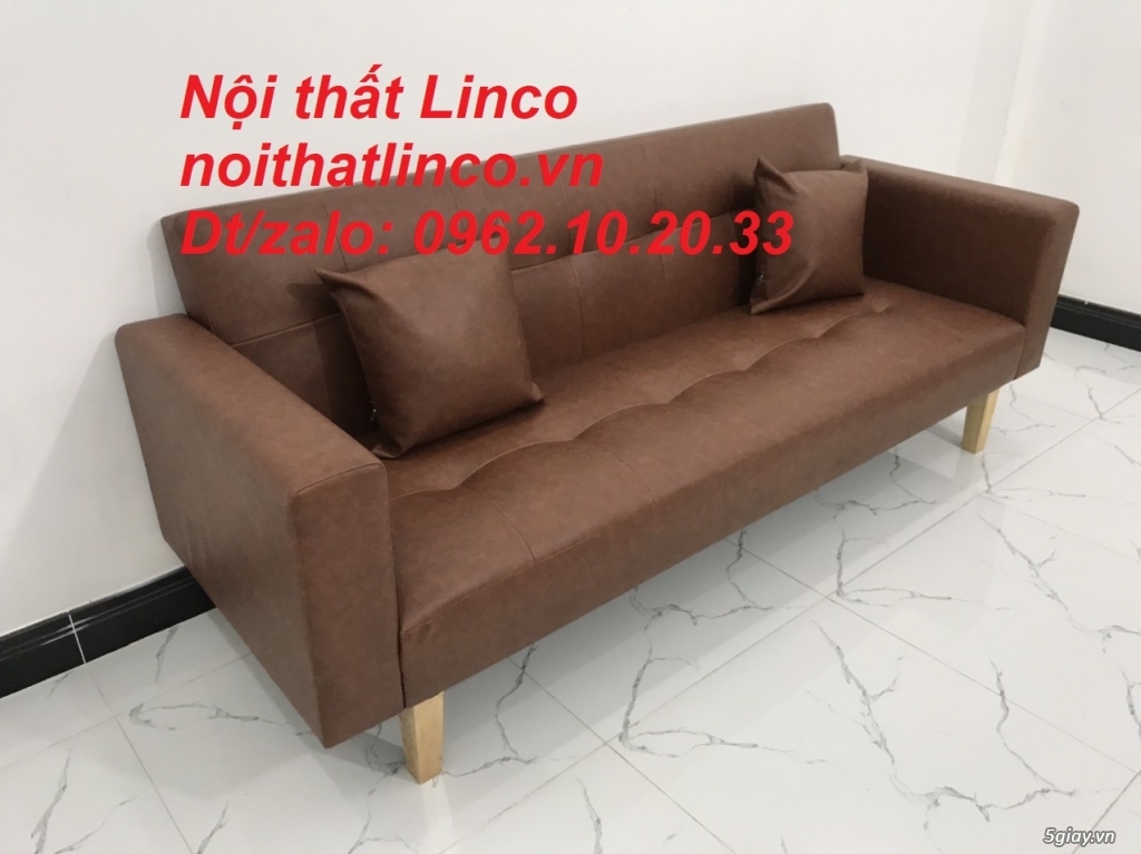 Bộ bàn ghế sofa giường nằm băng đa năng simili nâu Nội thất Linco SG - 12