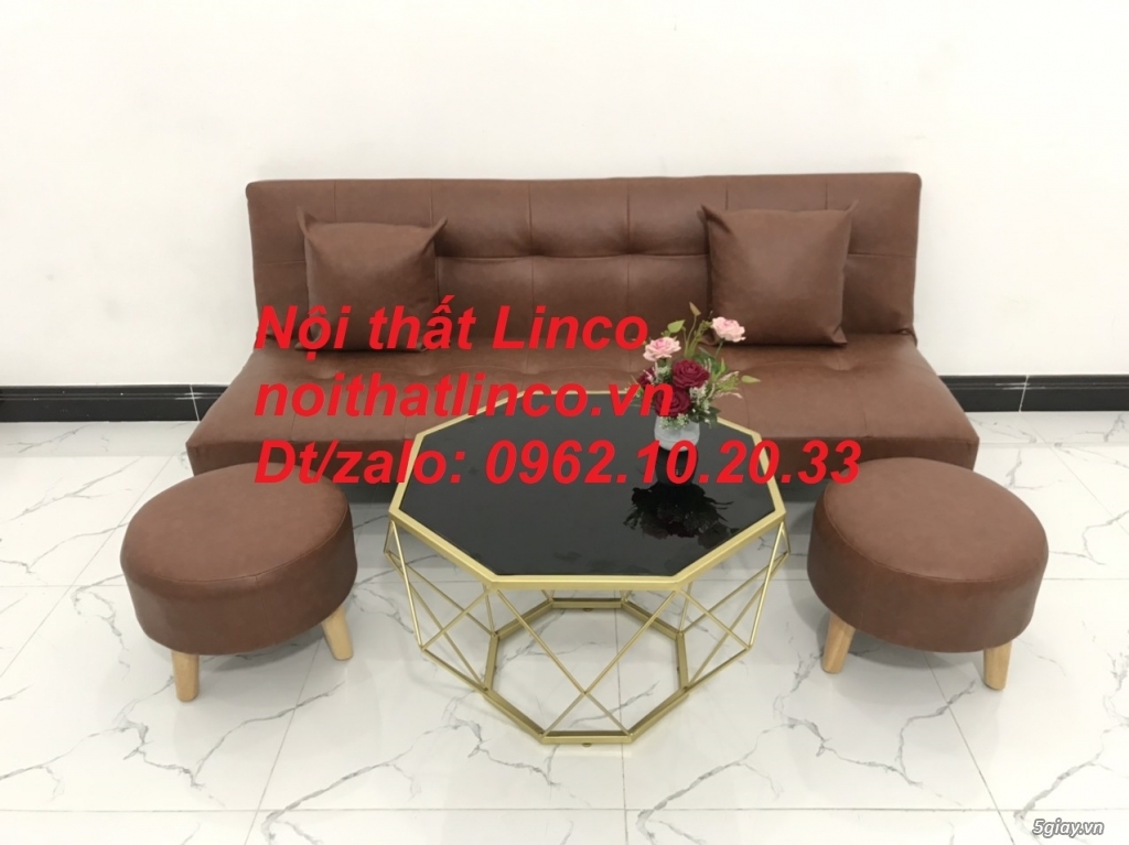 Bộ ghế sofa giường mini simili nâu cafe giá rẻ Nội thất Linco Tphcm - 7