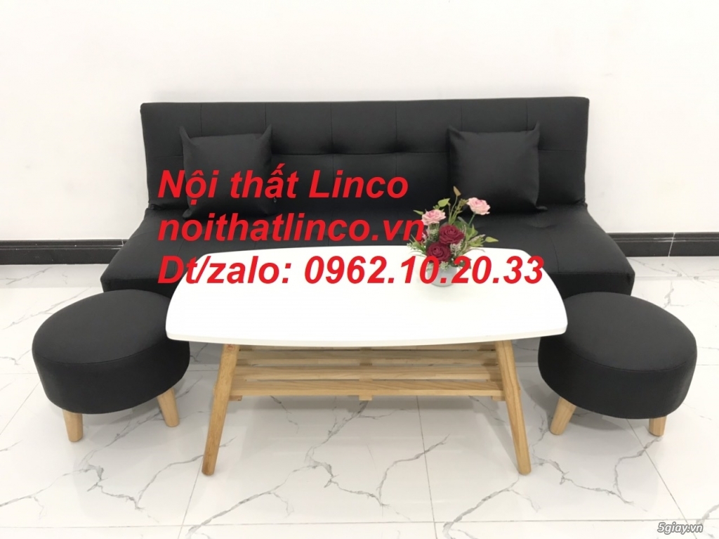 Bộ bàn ghế sofa bed mini 1m7 simili đen giá rẻ Nội thất Linco HCM SG - 7