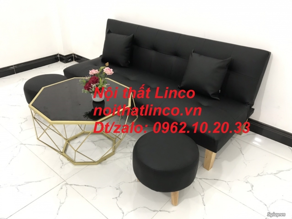Bộ bàn ghế sofa bed mini 1m7 simili đen giá rẻ Nội thất Linco HCM SG - 5