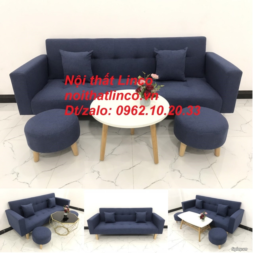 Bộ ghế sofa băng giường nằm thông minh xanh dương đen giá rẻ Linco SG