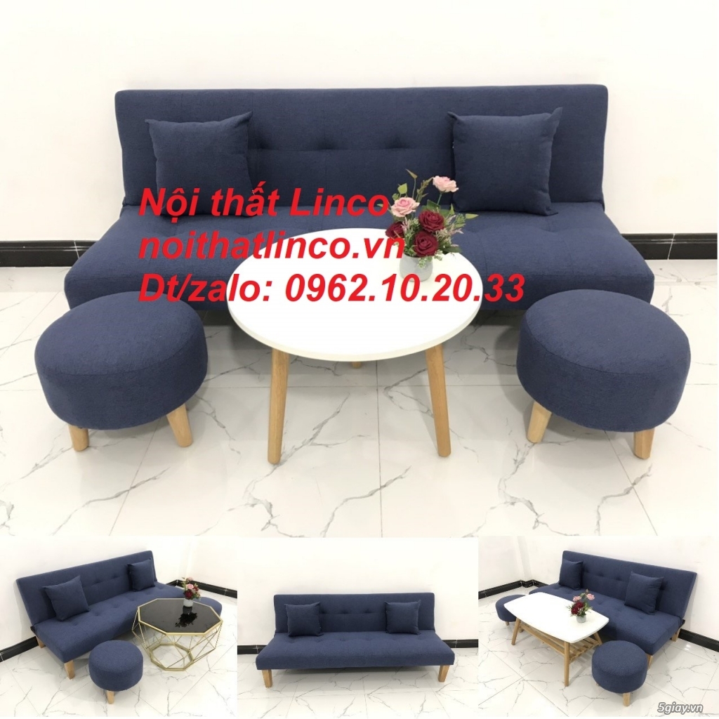Bộ ghế sofa giường nằm nhỏ gọn xanh dương đậm giá rẻ Linco Sài Gòn