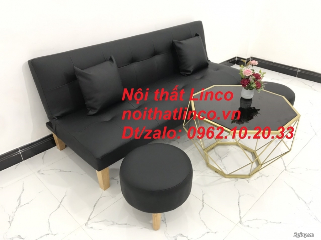Bộ bàn ghế sofa bed mini 1m7 simili đen giá rẻ Nội thất Linco HCM SG - 6
