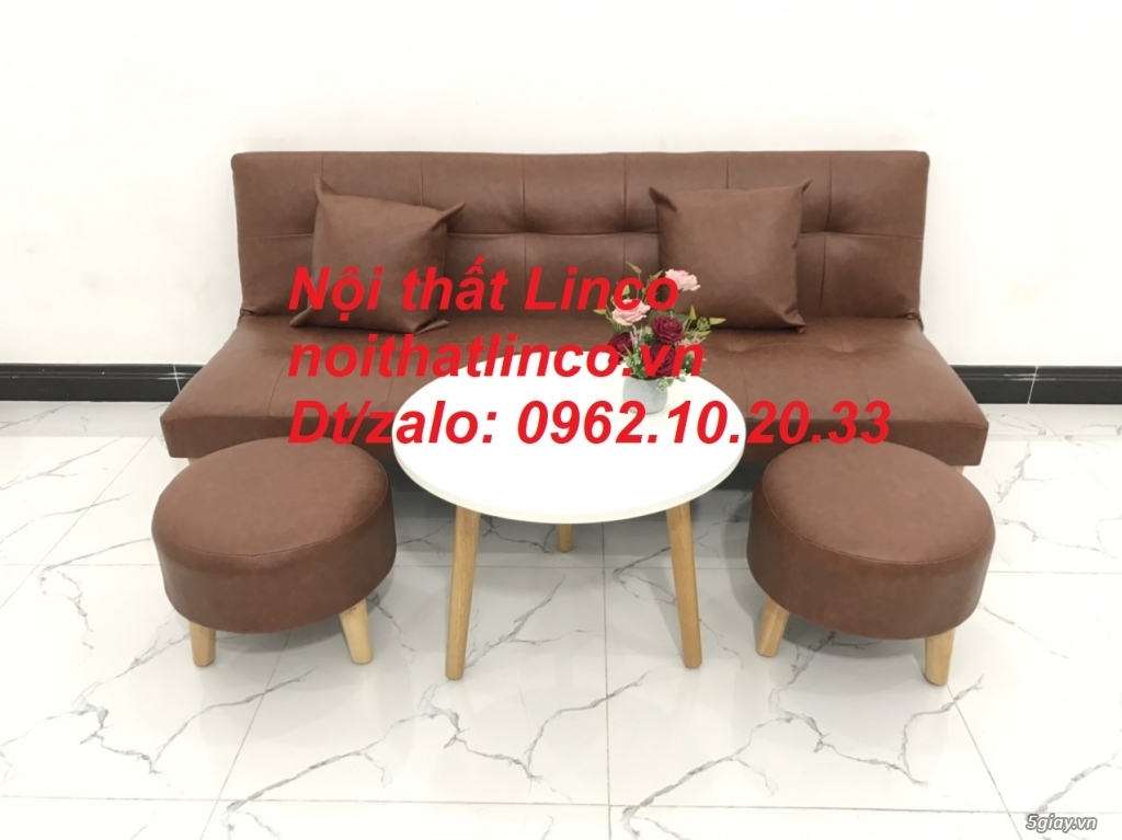 Bộ ghế sofa giường mini simili nâu cafe giá rẻ Nội thất Linco Tphcm - 1