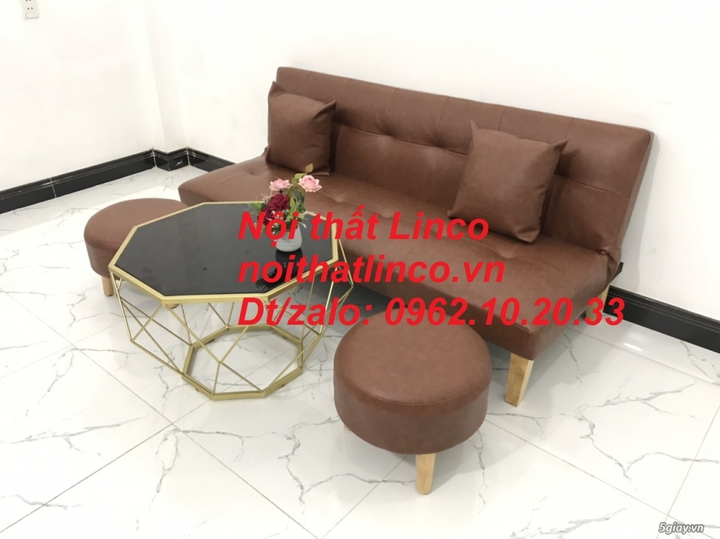Bộ ghế sofa giường mini simili nâu cafe giá rẻ Nội thất Linco Tphcm - 8