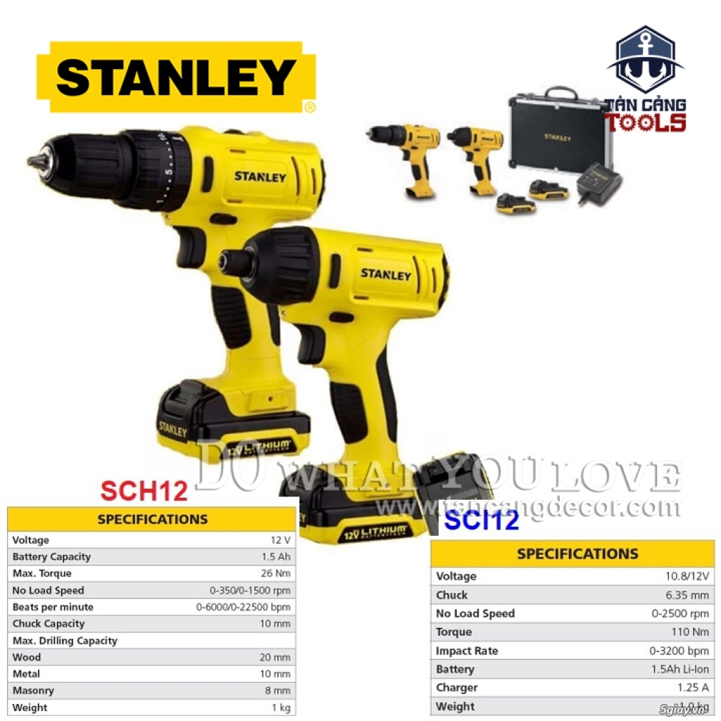 Combo Máy Khoan, Máy Bắt Vít Dùng Pin Stanley 12V SCHI121S2FK