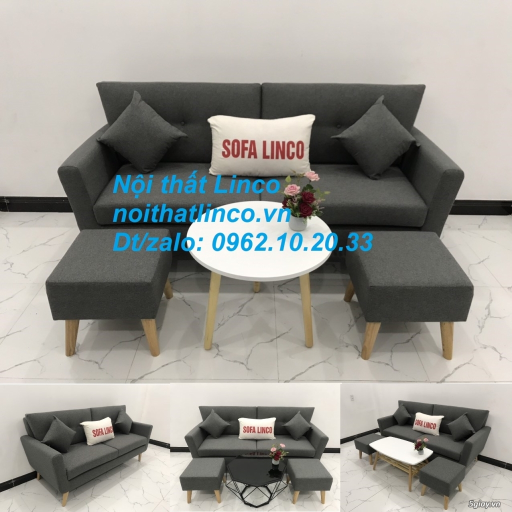 Bộ ghế sofa băng văng dài xám đen giá rẻ Nội thất Linco Sài Gòn HCM