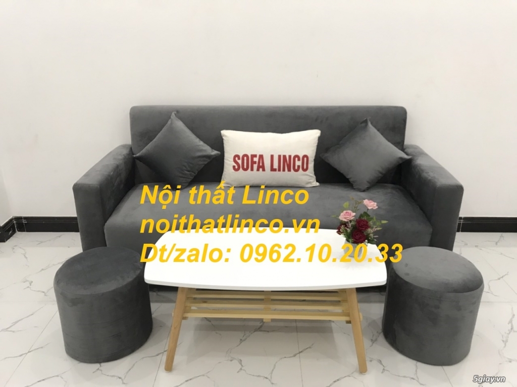 Bộ ghế Sofa băng xám lông chuột vải nhung đẹp hiện đại Sofa Linco HCM - 5