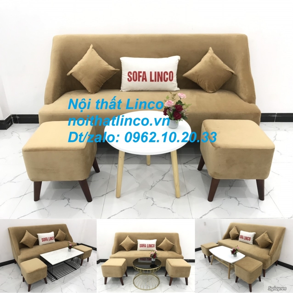 Bộ bàn ghế Sofa salong băng văng dài nâu sữa giá rẻ Nội thất Linco SG