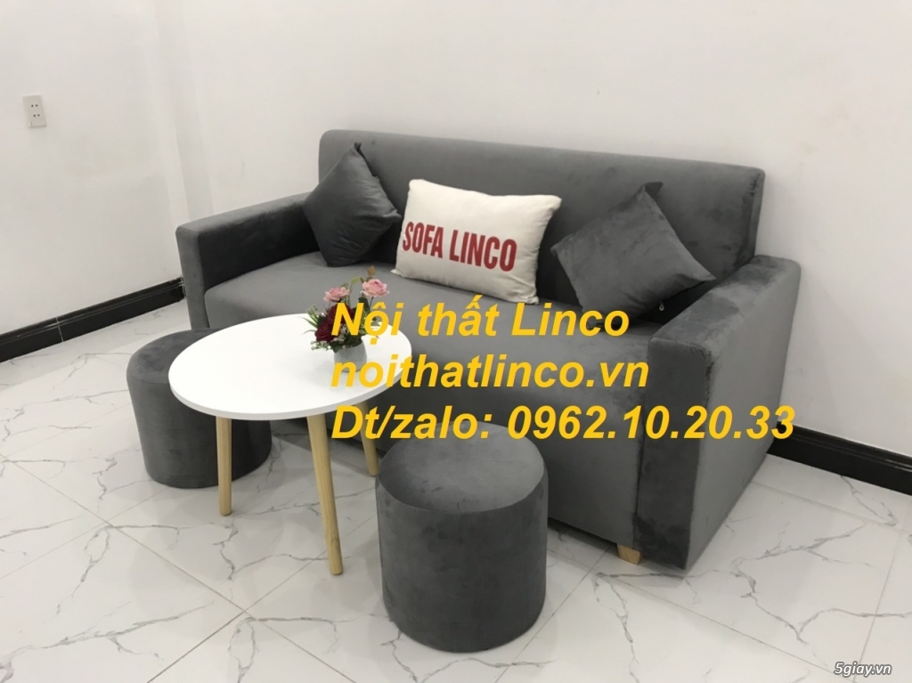 Bộ ghế Sofa băng xám lông chuột vải nhung đẹp hiện đại Sofa Linco HCM - 9