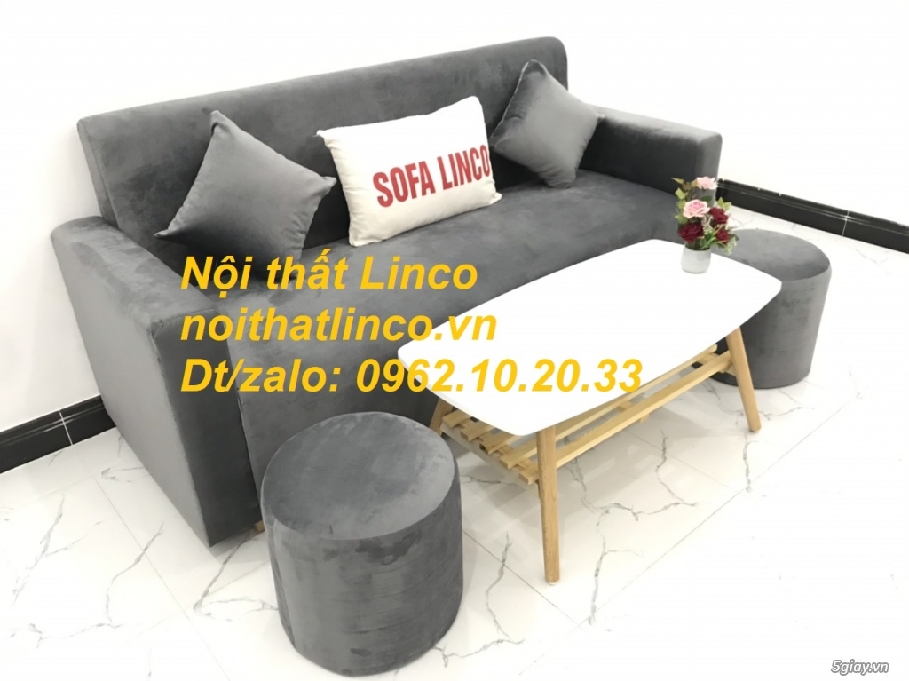 Bộ ghế Sofa băng xám lông chuột vải nhung đẹp hiện đại Sofa Linco HCM - 4