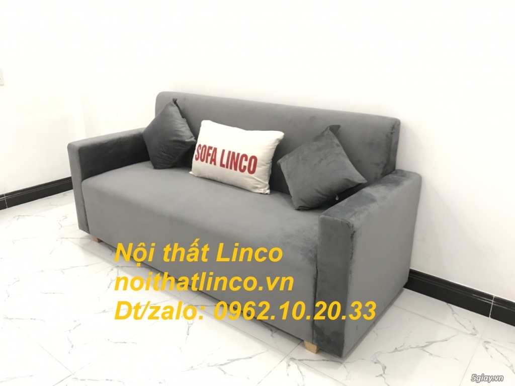 Bộ ghế Sofa băng xám lông chuột vải nhung đẹp hiện đại Sofa Linco HCM - 10