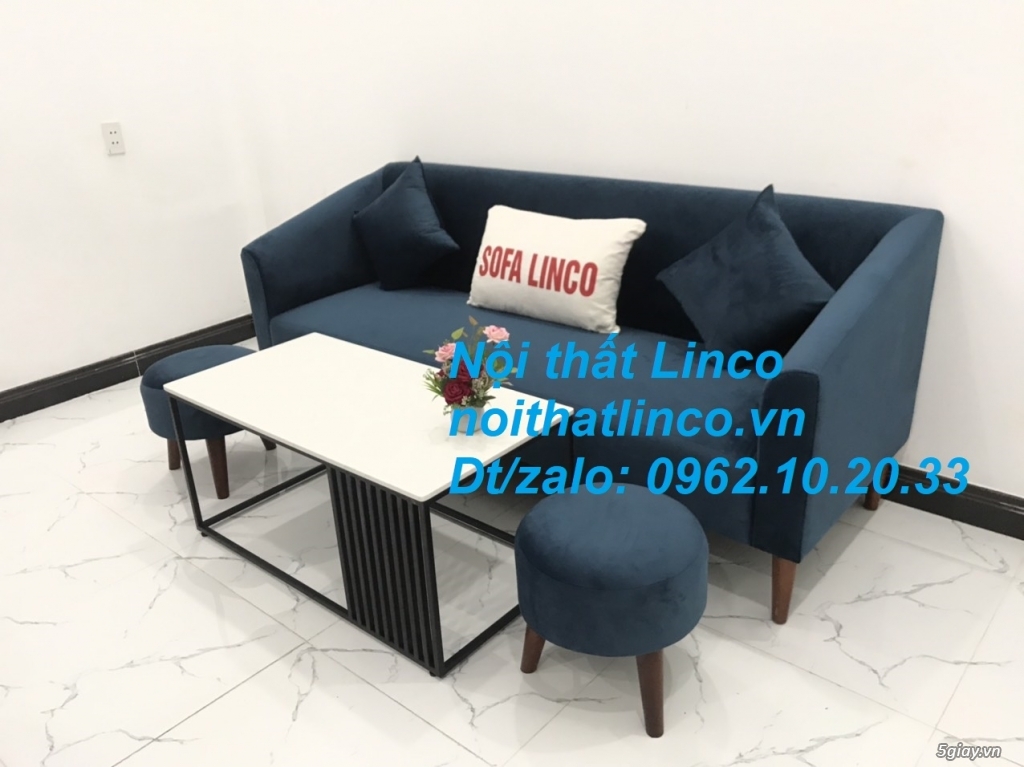 Bộ ghế sofa băng dài xanh dương đậm giá rẻ đẹp Nội thất Linco Sài Gòn - 2