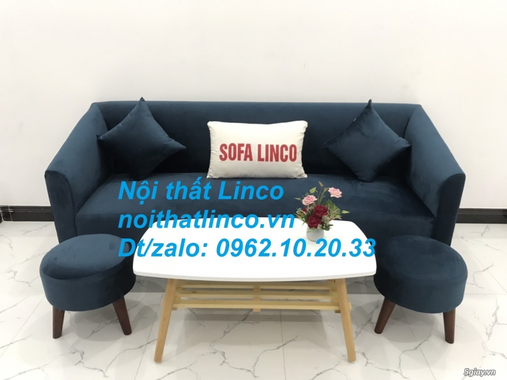 Bộ ghế sofa băng dài xanh dương đậm giá rẻ đẹp Nội thất Linco Sài Gòn - 4