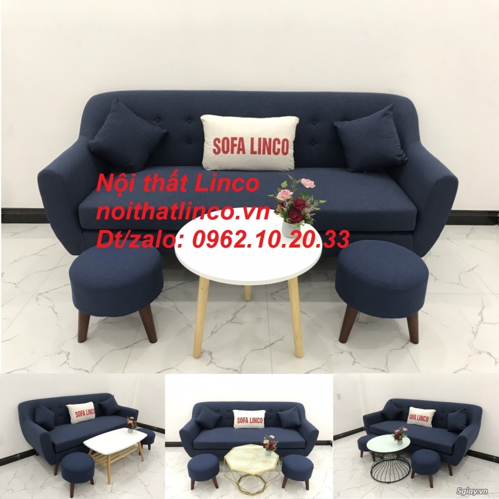 Bộ ghế salon sofa băng xanh dương đậm đen rẻ Nội thất Linco Sài Gòn