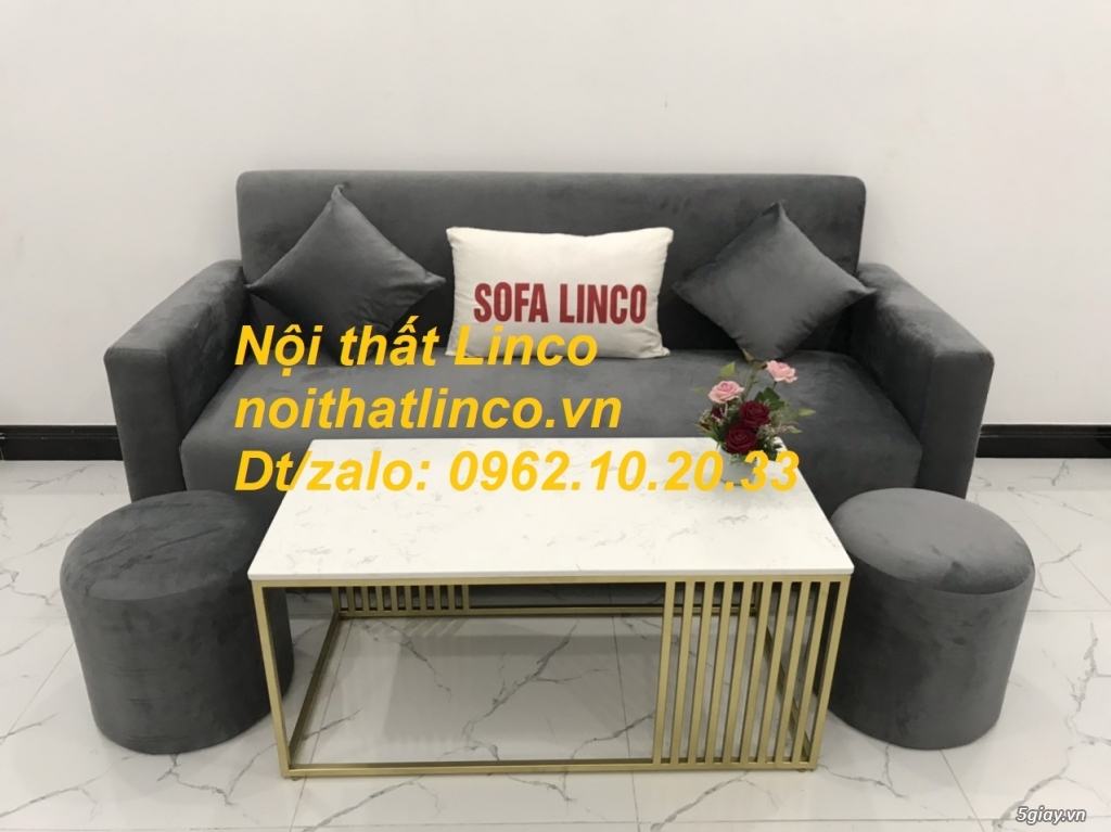 Bộ ghế Sofa băng xám lông chuột vải nhung đẹp hiện đại Sofa Linco HCM - 1